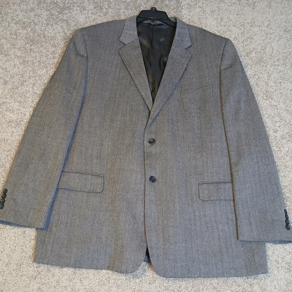 Joseph & Feiss Gold Men Grey Herringbone Two Button Blazer Sport Coat Jacket 52L
